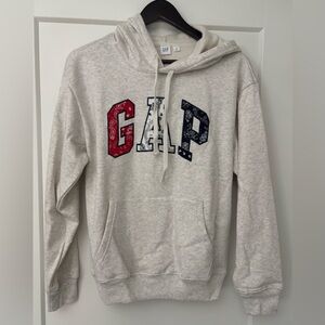 GAP Women’s Light Gray Hoodie with Red and Blue Bandana Logo
